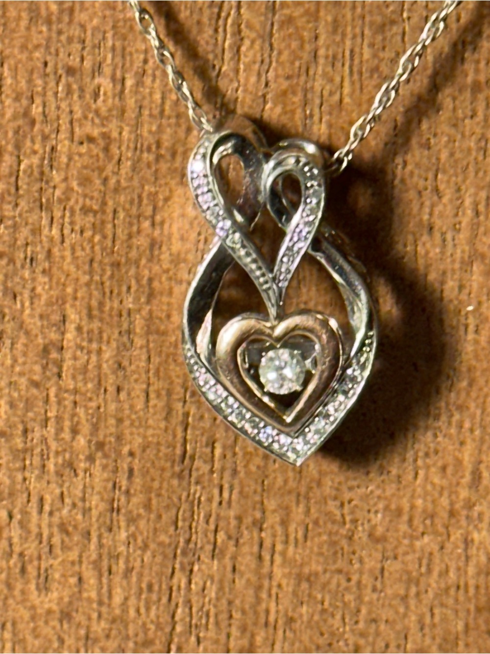 92.5/10k Heart Pendant Necklace with Clear Stone